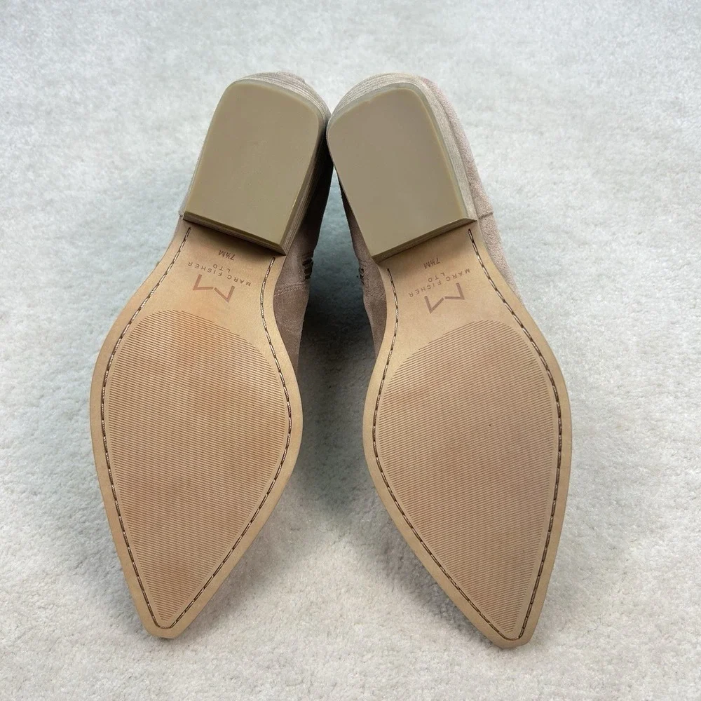 Marc Fisher Suede Pointy Toe Chelsea Bootie Ankle Beige 7.5